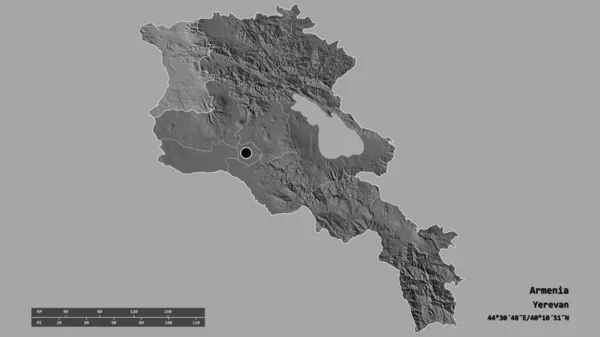 Desaturated Shape Armenia Its Capital Main Regional Division Separated Shirak — Stock Photo, Image