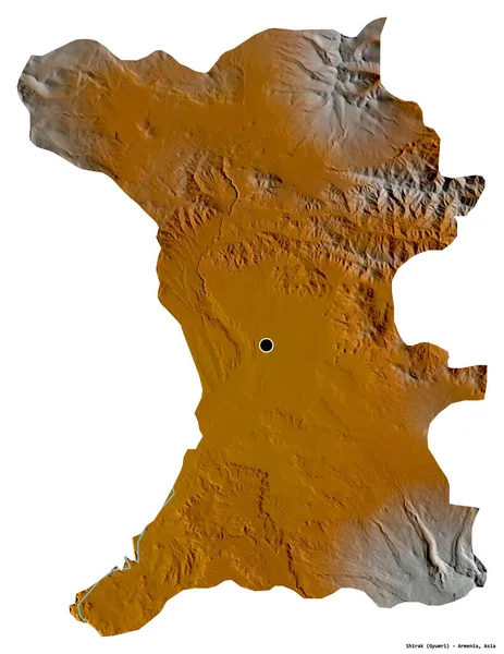 Форма Ширака Провинции Армения Столицей Изолированной Белом Фоне Топографическая Карта — стоковое фото