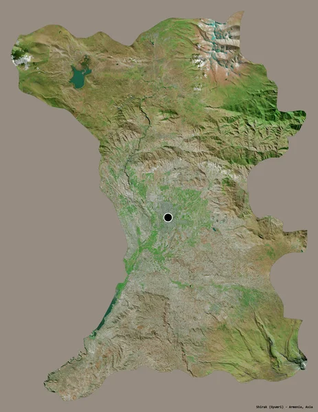Форма Ширака Провинция Армения Столицей Выделенной Сплошном Цветном Фоне Спутниковые — стоковое фото