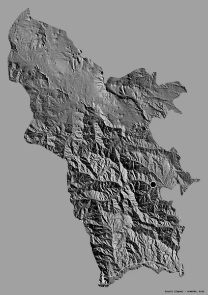 亚美尼亚省Syunik的形状 其首都以纯色背景隔离 Bilevel高程图 3D渲染 — 图库照片