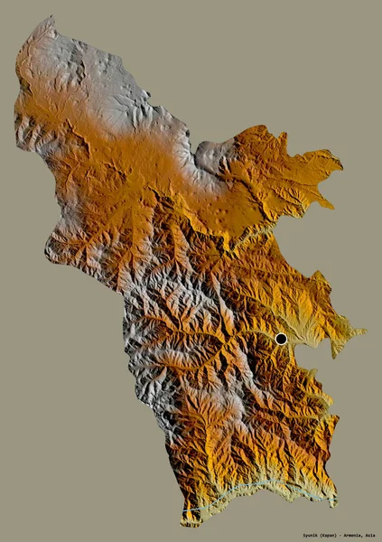 亚美尼亚省Syunik的形状 其首都以纯色背景隔离 地形浮雕图 3D渲染 — 图库照片