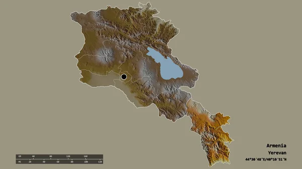 Desaturerad Form Armenien Med Dess Huvudstad Huvudsakliga Regionala Indelning Och — Stockfoto
