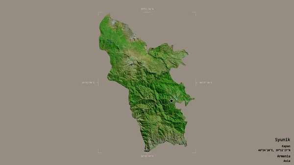 アルメニアのシヌーク州の地域は 洗練された境界線の箱の中にしっかりとした背景に隔離されています ラベル 衛星画像 3Dレンダリング — ストック写真