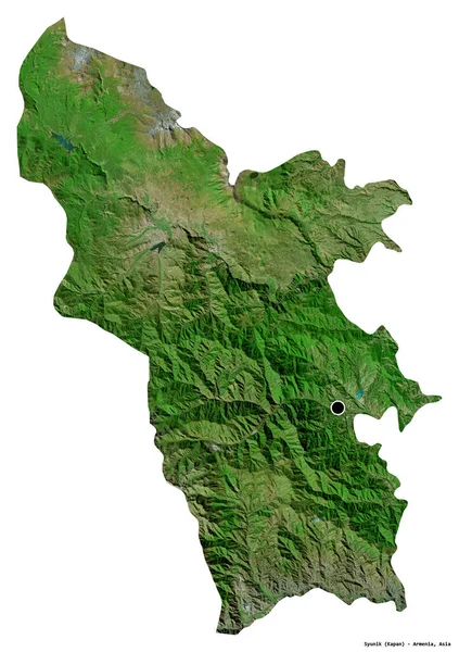 Shape Syunik Province Armenia Its Capital Isolated White Background Satellite — Stock Photo, Image