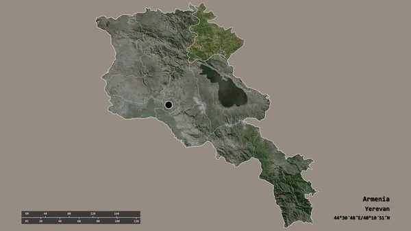 以首都 主要区域分部和分离的塔武什地区为首都的亚美尼亚的绝望面貌 卫星图像 3D渲染 — 图库照片