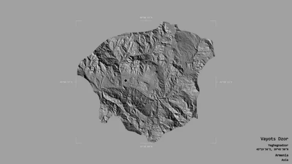 亚美尼亚省Vayots Dzor地区在一个地理参照框的坚实背景下被隔离 Bilevel高程图 3D渲染 — 图库照片