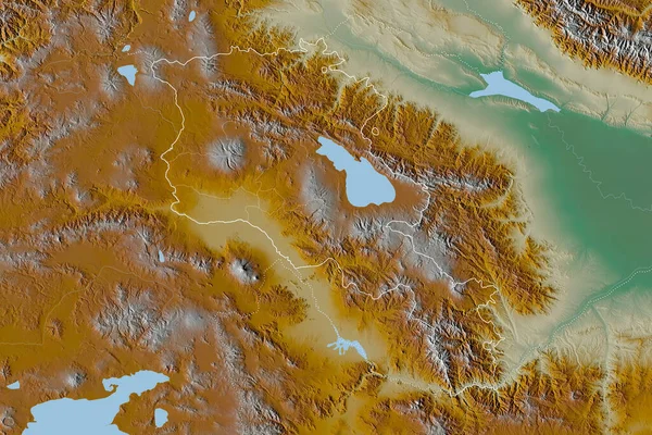 Utvidgat Område Armenien Med Landskiss Internationella Och Regionala Gränser Topografisk — Stockfoto