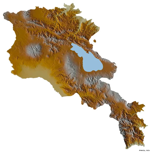 Forma Armenia Con Capital Aislada Sobre Fondo Blanco Mapa Topográfico — Foto de Stock