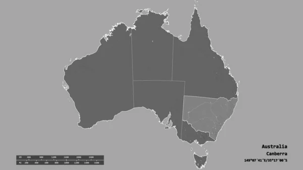 Zdesperowany Kształt Australii Stolicą Głównym Regionalnym Oddziałem Wydzielonym Obszarem Nowej — Zdjęcie stockowe