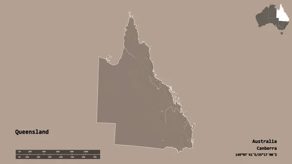 Shape Queensland Bundesstaat Australien Mit Seiner Hauptstadt Isoliert Auf Festem — Stockfoto