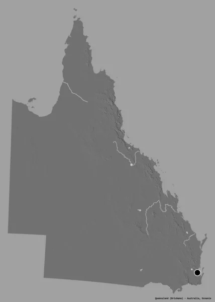 澳大利亚昆士兰州的形状 其首都被隔离在纯色的背景上 Bilevel高程图 3D渲染 — 图库照片