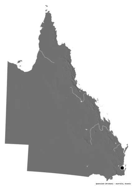 澳大利亚昆士兰州的形状 首都被白色背景隔离 Bilevel高程图 3D渲染 — 图库照片