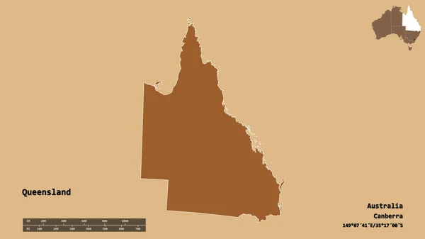 Forma Queensland Estado Australia Con Capital Aislada Sobre Fondo Sólido —  Fotos de Stock