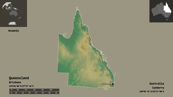Forma Del Queensland Stato Dell Australia Sua Capitale Scala Distanza — Foto Stock