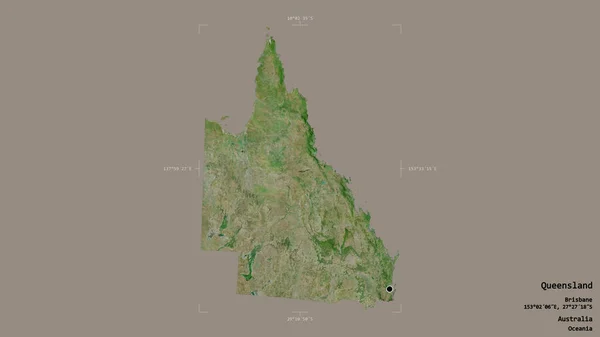 澳大利亚昆士兰州的一个地区 以坚实的背景隔离在一个地理参考方块中 卫星图像 3D渲染 — 图库照片