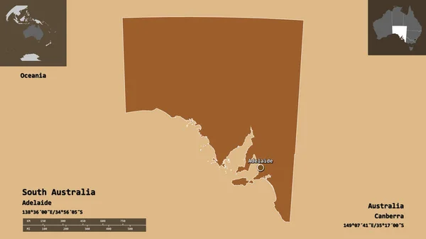 Shape South Australia Bundesstaat Australien Und Seine Hauptstadt Entfernungsskala Vorschau — Stockfoto