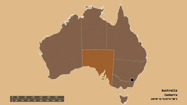 Desaturated Shape Australia Its Capital Main Regional Division Separated South — Stock Photo, Image