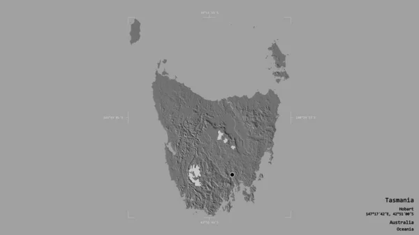 澳大利亚塔斯马尼亚的一个地区 在一个地理参考方块中被隔离在坚实的背景下 Bilevel高程图 3D渲染 — 图库照片