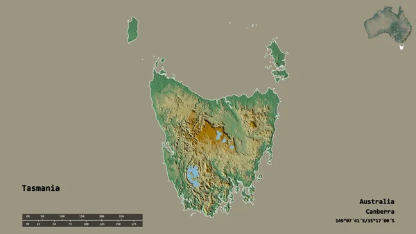 Shape Tasmania Bundesstaat Australien Mit Seiner Hauptstadt Isoliert Auf Festem — Stockfoto