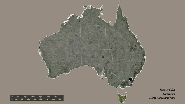 Desaturated Shape Australia Its Capital Main Regional Division Separated Tasmania — Stock Photo, Image