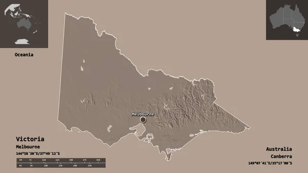 Shape Victoria Bundesstaat Australien Und Seine Hauptstadt Entfernungsskala Vorschau Und — Stockfoto