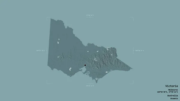 澳大利亚维多利亚州维多利亚州的一个地区 在一个地理参照框的坚实背景上被隔离 彩色高程图 3D渲染 — 图库照片