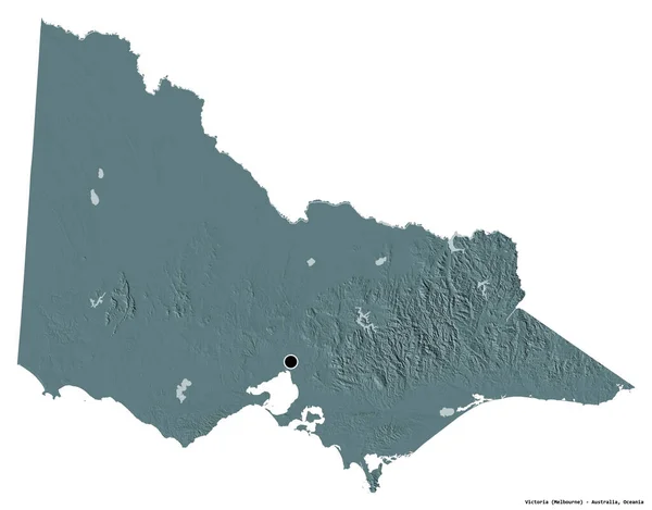 オーストラリアのビクトリア州の形で その首都は白い背景に孤立しています 色の標高マップ 3Dレンダリング — ストック写真