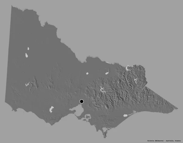 オーストラリアのビクトリア州の形で その首都はしっかりとした色の背景に隔離されています 標高マップ 3Dレンダリング — ストック写真
