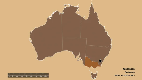 Forma Desnaturalizada Australia Con Capital División Regional Principal Área Separada — Foto de Stock