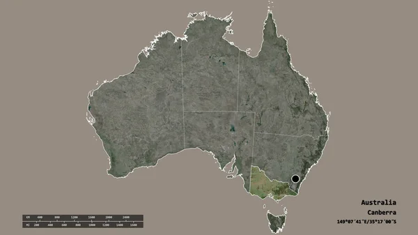 主要な地域部門と分離されたビクトリア地域とオーストラリアの荒廃した形 ラベル 衛星画像 3Dレンダリング — ストック写真