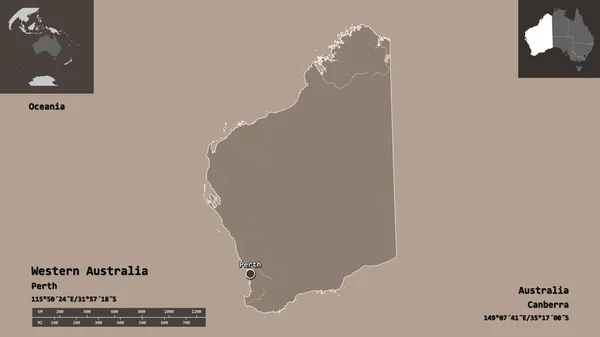 Bentuknya Australia Barat Negara Bagian Australia Dan Ibukotanya Skala Jarak — Stok Foto