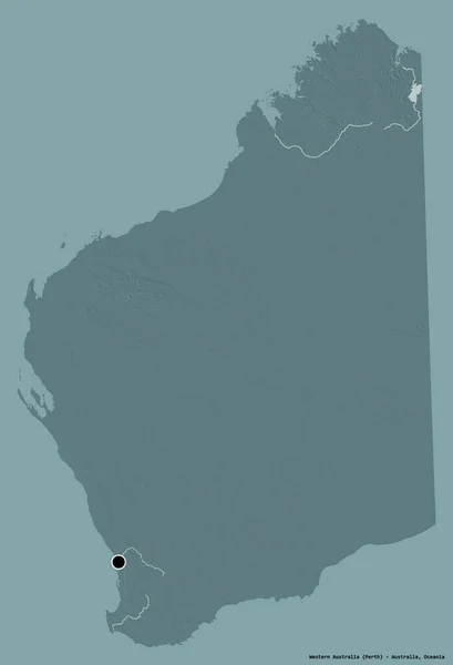オーストラリアの西オーストラリア州の形で その首都はしっかりとした色の背景に隔離されています 色の標高マップ 3Dレンダリング — ストック写真