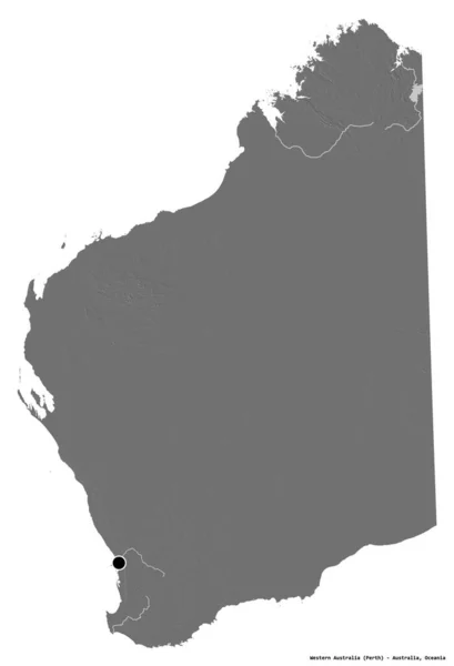 オーストラリアの西オーストラリア州の形で その首都は白い背景に孤立しています 標高マップ 3Dレンダリング — ストック写真