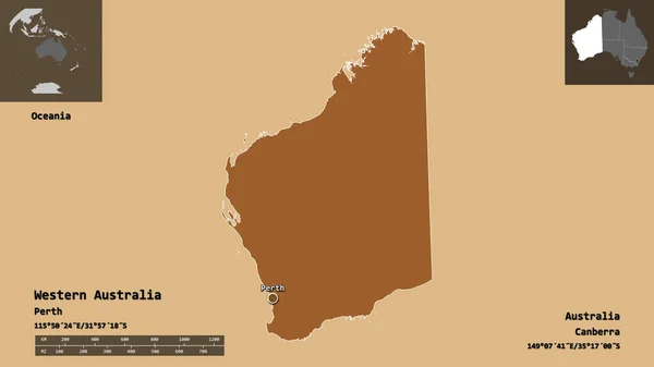 Форма Західної Австралії Штат Австралія Столиця Масштаб Відстаней Превью Етикетки — стокове фото