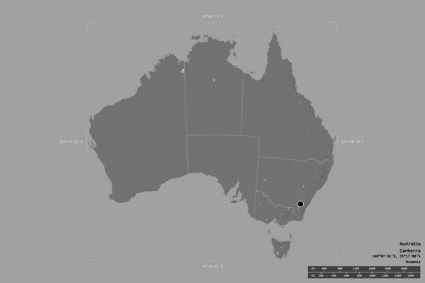Gebied Van Australië Geïsoleerd Een Solide Achtergrond Een Georefereerde Bounding — Stockfoto