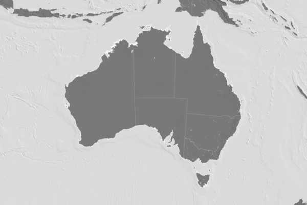 Rozszerzony Obszar Australii Zarysem Kraju Granicami Międzynarodowymi Regionalnymi Dwupoziomowa Mapa — Zdjęcie stockowe