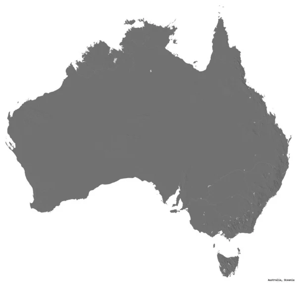 Tvar Austrálie Hlavním Městem Izolovaným Bílém Pozadí Mapa Nadmořské Výšky — Stock fotografie