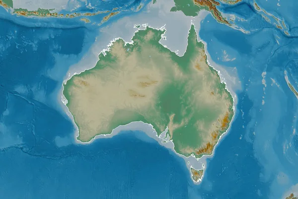 Área Extendida Australia Delineada Mapa Topográfico Relieve Renderizado — Foto de Stock