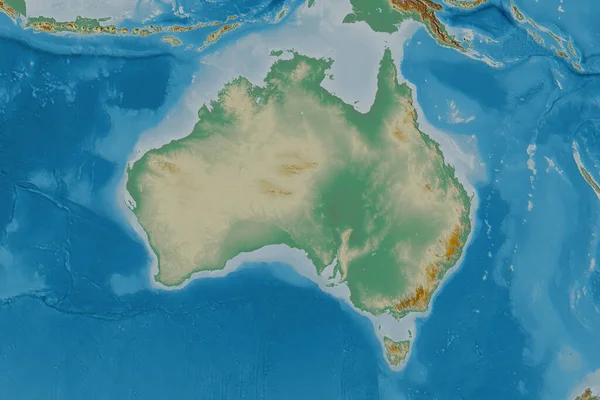 Rozszerzony Obszar Australii Mapa Pomocy Topograficznej Renderowanie — Zdjęcie stockowe