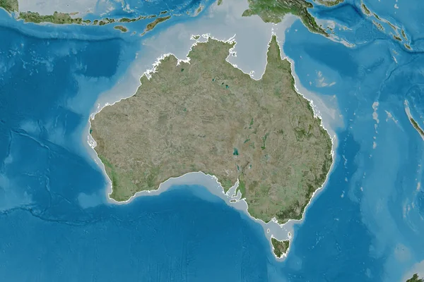 Extended Area Outlined Australia Satellite Imagery Rendering — Stock Photo, Image