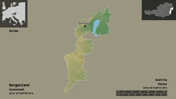 Forma Burgenland Estado Austria Capital Escala Distancia Vistas Previas Etiquetas — Foto de Stock
