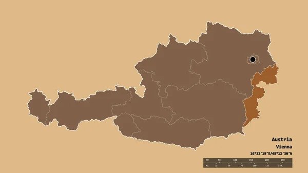 Forme Désaturée Autriche Avec Capitale Principale Division Régionale Zone Burgenland — Photo