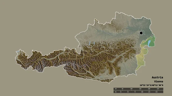 Forma Dessaturada Áustria Com Sua Capital Principal Divisão Regional Área — Fotografia de Stock