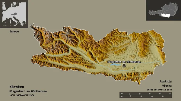 Karnten Alakja Ausztria Állam Fővárosa Távolsági Skála Előnézet Címkék Topográfiai — Stock Fotó