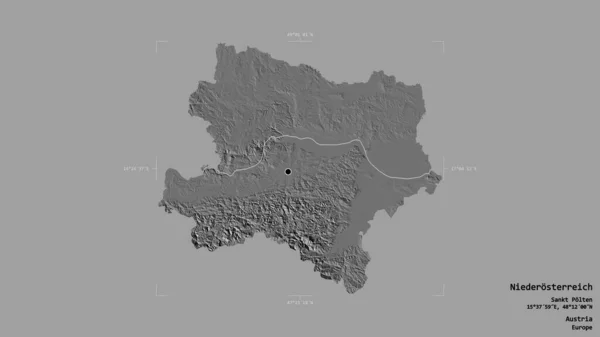 Area Niederosterreich State Austria Isolated Solid Background Georeferenced Bounding Box — Stock Photo, Image