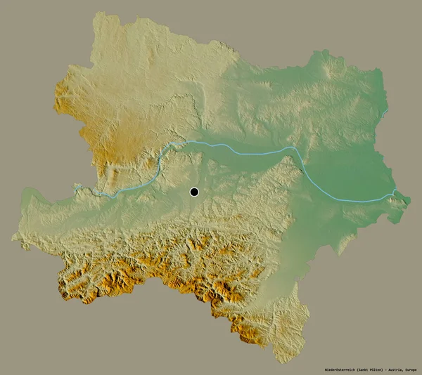 オーストリアのニーダーオステルレヒ州の形で その首都はしっかりとした色の背景に隔離されています 地形図 3Dレンダリング — ストック写真