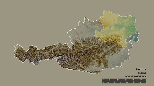 Forma Dessaturada Áustria Com Sua Capital Principal Divisão Regional Área — Fotografia de Stock