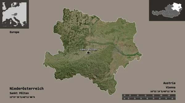 Shape Niederosterreich State Austria Its Capital Distance Scale Previews Labels — Stock Photo, Image