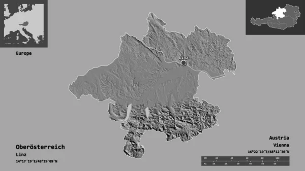 Gestalt Von Oberosterreich Dem Land Österreich Und Seiner Hauptstadt Entfernungsskala — Stockfoto