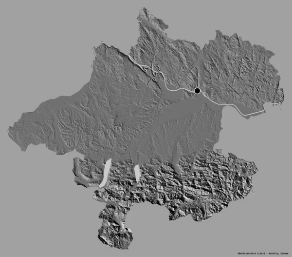 奥地利州奥伯罗斯特里奇的形状 其首都以纯色背景隔离 Bilevel高程图 3D渲染 — 图库照片